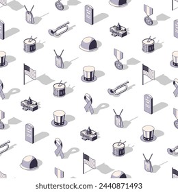 Memorial day veterans day black and white isometric pattern on transparent background