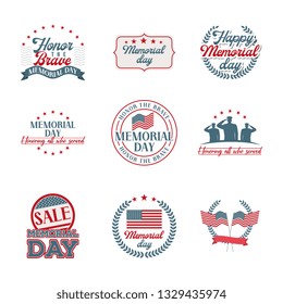 Memorial day vintage emblems set vector digital image illustration