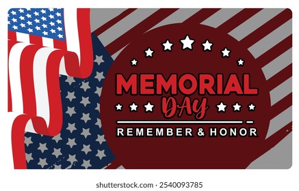 Memorial Day with waving the American flag. American national holiday. Independence Day USA concept. Flat vector illustration.