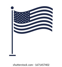 memorial day waving flag in pole american celebration vector illustration silhouette style icon