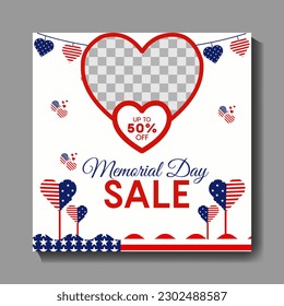 Memorial day web banner. happy memorial day holiday post, memorial day sale social media post.