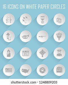 memorial day web icons on white paper circles