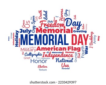 Memorial Day word cloud background. Historical awareness Vector illustration design concept.