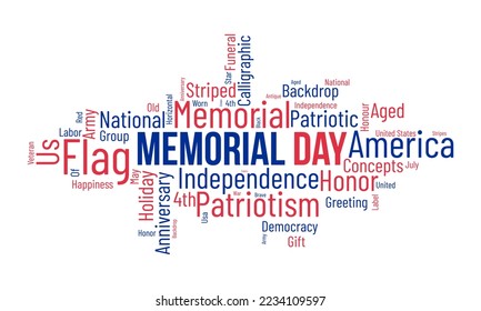 Memorial Day word cloud background. Historical awareness Vector illustration design concept.