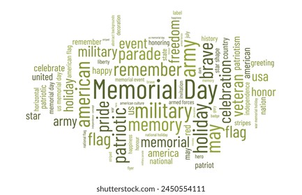 Memorial Day word cloud template. Federal awareness concept vector background.
