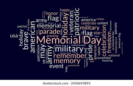 Memorial Day word cloud template. Federal awareness concept vector background.