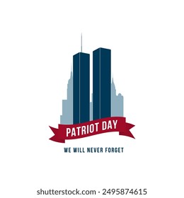 Memorial design with iconic towers and red ribbon for Patriot Day