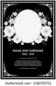 Memorial  funeral card templates with flowers paper cut.