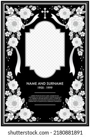 Memorial  funeral card templates with flowers paper cut.