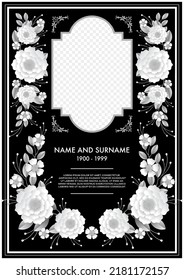 Memorial  funeral card templates with flowers paper cut.