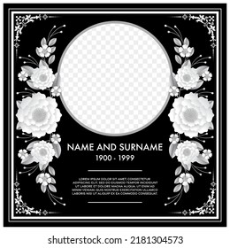 Memorial  funeral card templates with flowers paper cut.