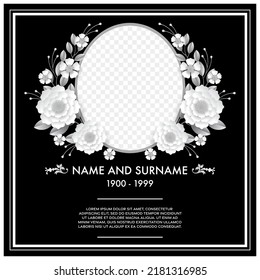 Memorial  funeral card templates with flowers paper cut.