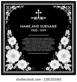 Memorial  funeral card templates with flowers paper cut.