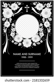 Memorial  funeral card templates with flowers paper cut.