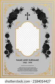 Memorial funeral card templates with flowers paper cut.