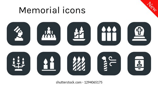  memorial icon set. 10 filled memorial icons. Simple modern icons about  - Pharaoh, Candle, Candles, Cemetery