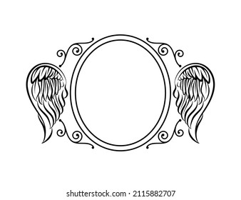 Memorial ornament with angel wings. Memory photo frame. Vector illustration on a white background. Design for print and web