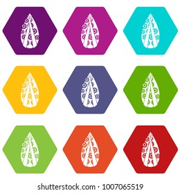 Memorial wreath icon set many color hexahedron isolated on white vector illustration
