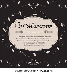 In Memoriam, Condolences Icon Over Dark Floral Color Background