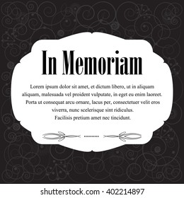 In Memoriam, Condolences Icon Over Dark Floral Color Background