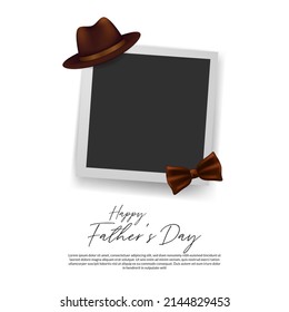 Memories of dad, love father s day with frame and brown hat and tie illustration concept for greeting card