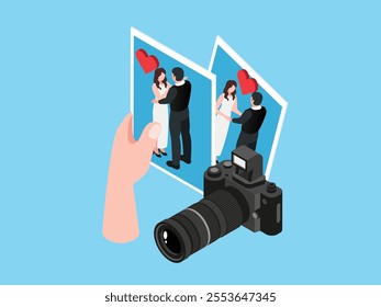 Memories of Love: Romantic Photos and Camera 3d isometric vector illustration