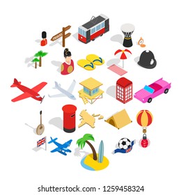 Memories from vacation icons set. Isometric set of 25 memories from vacation vector icons for web isolated on white background
