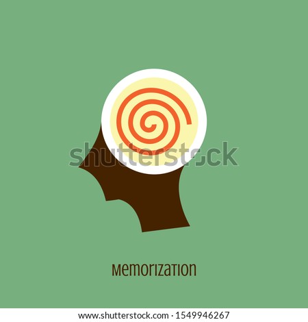 Memorization icon concept in the drawing of human brain isolated on green background, vector and illustration.