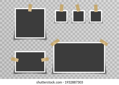 Memory Album Empty Photo Picture Frame Tapes Card Vector Illustration