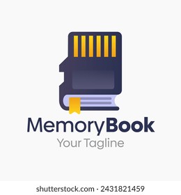 Memory Book Logo Vector Illustration. Template Design Idea Combining Memory Card and Book Shape