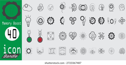 Diseño de doodle de refuerzo de memoria con cerebro, tarjetas y estrellas