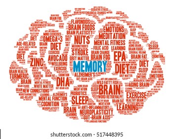 Memory Brain word cloud on a white background. 