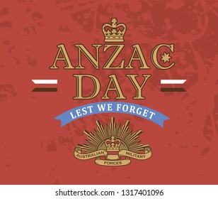 Memory card Anzac Day and decorative sign of the australian armed forces.