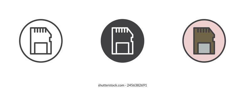 Memory card different style icon set. Line, glyph and filled outline colorful version, outline and filled vector sign. SD card symbol, logo illustration. Vector graphics