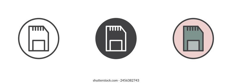 Memory card different style icon set. Line, glyph and filled outline colorful version, outline and filled vector sign. Sd card symbol, logo illustration. Vector graphics