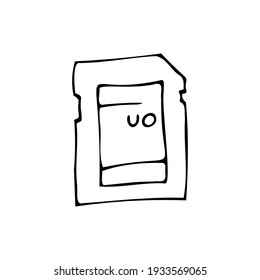 Memory card. Doodle vector illustration, simple cartoon line art. Isolated. 