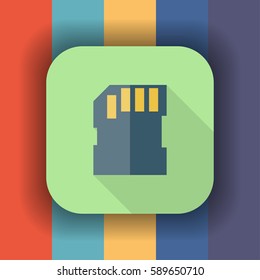 memory card flat icon with long shadow, vector illustration
