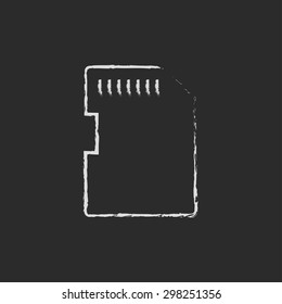 Memory card hand drawn in chalk on a blackboard vector white icon on a black background