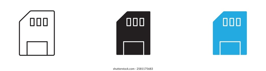 Memory card icon black white vector outline