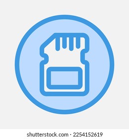 Tarjeta de memoria. icono en azul sobre cámara, uso para presentación de aplicación móvil del sitio web