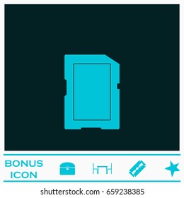 Memory card icon flat. Blue pictogram on dark background. Vector illustration symbol and bonus icons
