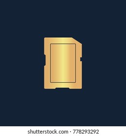 Memory card icon flat. Simple gold pictogram on dark background. Vector illustration symbol