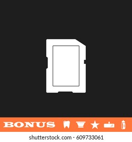 Memory card icon flat. White pictogram on black background. Vector illustration symbol and bonus button tooth, vase, star, mirror, bottle