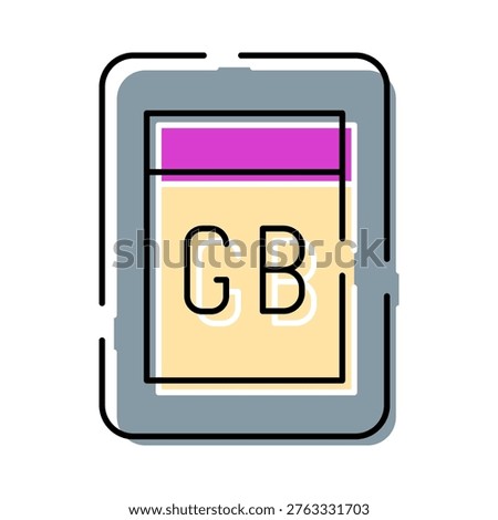 Memory card icon labeled gb representing digital storage capacity, data transfer, backup and modern electronic storage for apps, devices, cloud services, and computing systems