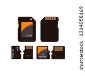 Memory card icon set. 4 GB micro SD card, 32 GB card, TV adapter. Memory data storage concept. Vector illustration can be used for topics like computer, mobile phones, technology