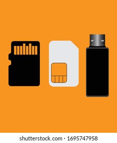 icono de tarjeta de memoria, icono de tarjeta sim y icono usb.