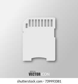 Memory card icon in white style with shadow isolated on grey background. For your design, logo. Vector illustration.