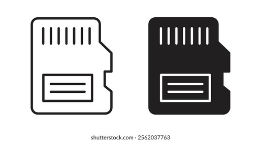 Memory card icons in flat and line style set.