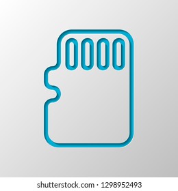 Memory card, micro sd, linear outline technology icon. Paper design. Cutted symbol with shadow