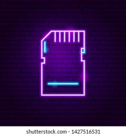Memory Card Neon Label. Vector Illustration of Electronics Promotion.